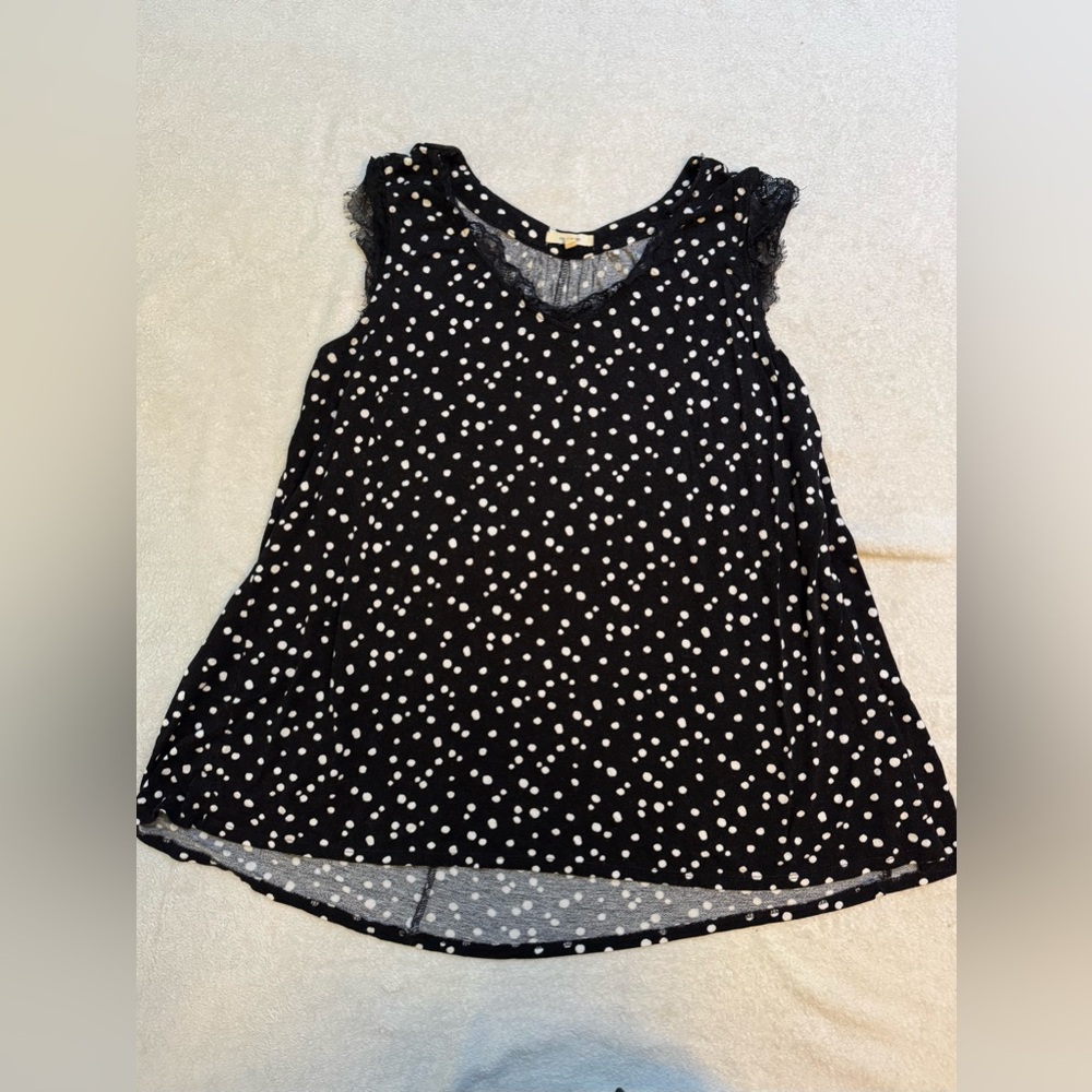 Maurices Black & White Polka Dot Lace-Trim Tank (Plus Size, 1, Women)
